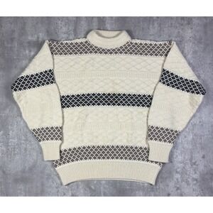 Vintage Giorgio di Firenze White Striped Knitted Sweater Mens M Made in Italy